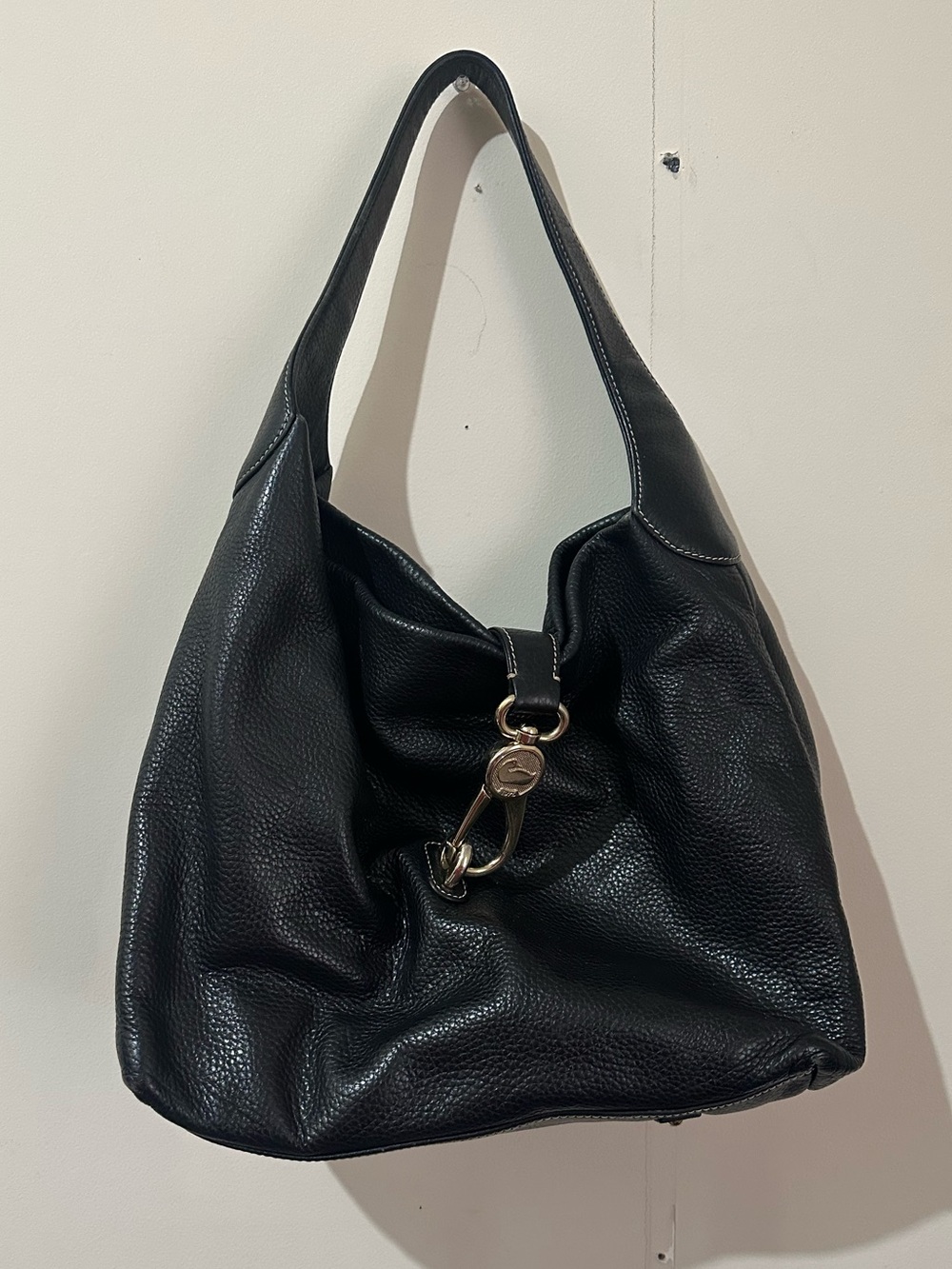Dooney & Bourke Black Lucca Leather Logo Lock Hobo Shoulder Bag